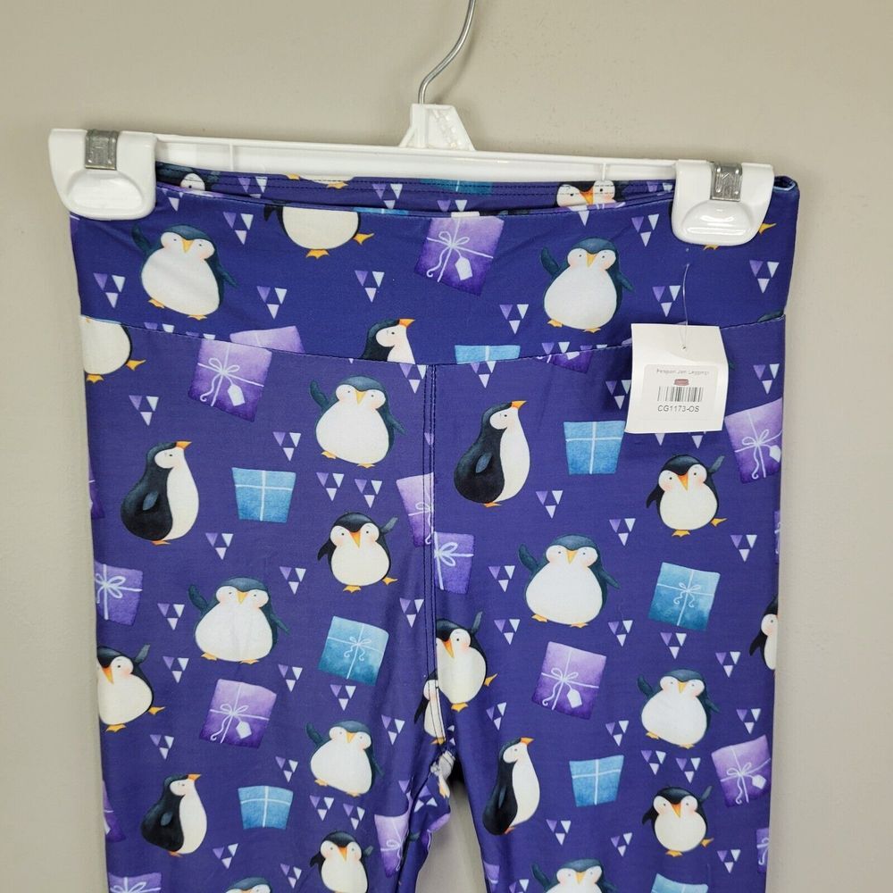 Purple Penguin Jam Polyester Spandex Ankle Leggings One Size Fits All - Picture 2 of 8